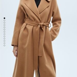 Mango Camel Belted Wool-Blend Wrap Coat
